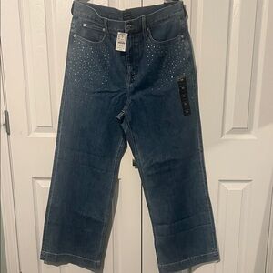 NWT J. Crew Classic Wide Leg Jeans with Rhinestone Embellished Pockets Size 33